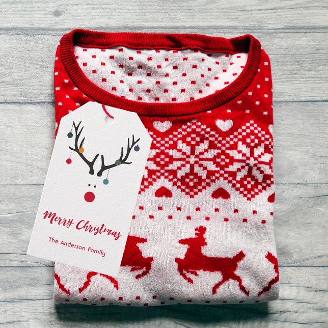 Étiquettes-cadeau Moderne drôle mignon rennes de Noël blanc (Créateur téléchargé)