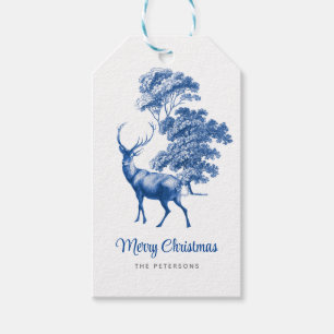 Étiquettes-cadeau Moderne élégant Bleu Cerf Toile Bois