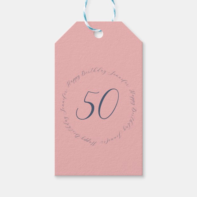 Étiquettes-cadeau Moderne Elegant Chic Pink et Marine 50e anniversai (Devant)