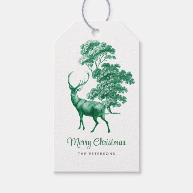 Étiquettes-cadeau Moderne Elégant Green Deer Toile Woodland (Devant)