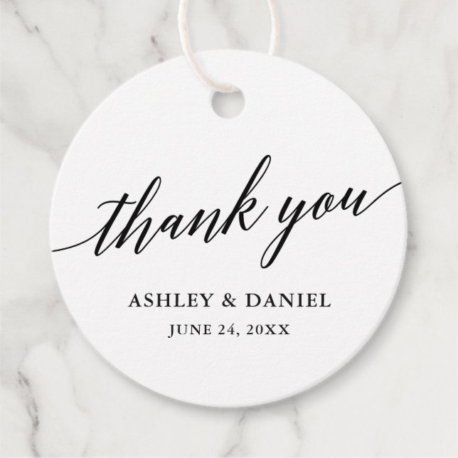 Étiquettes Cadeau Moderne Élégante calligraphie Mariage Merci (Devant)