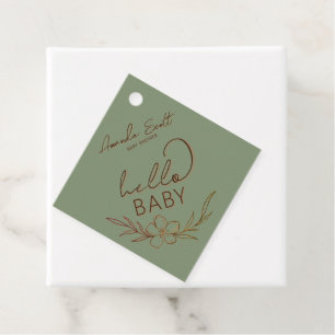 Étiquettes Cadeau Moderne Fleur de Sauge Verte Bonjour Bébé