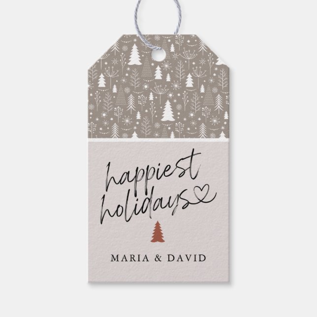 Étiquettes-cadeau Moderne Happest Holidays Calligraphie Personnalisé (Devant)