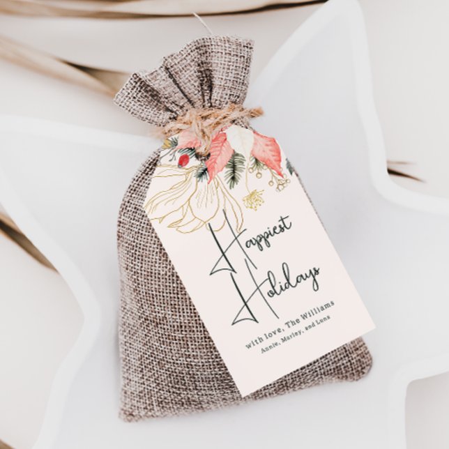 Étiquettes-cadeau Moderne hiver Floral Joyeux vacances Famille (Créateur téléchargé)