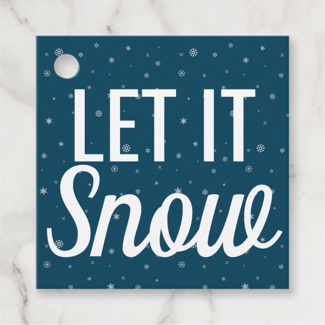 Étiquettes Cadeau Moderne, laissez-le neiger bleu avec des flocons d (Devant)