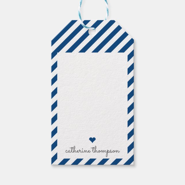 Étiquettes-cadeau Moderne Marine Bleu Coeur Fille mignonne Feminine  (Devant)
