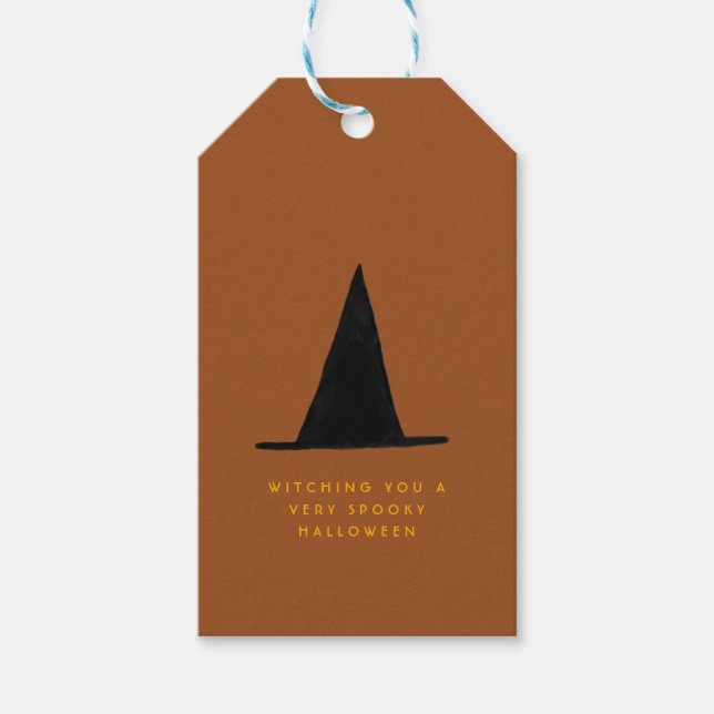 Étiquettes-cadeau Moderne minimal Joyeux Éffrayant Halloween sorcier (Devant)