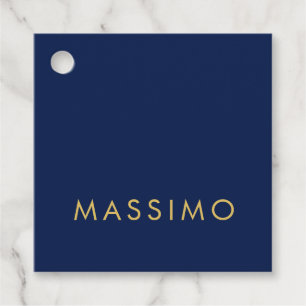 Étiquettes Cadeau Moderne Minimaliste Bleu Or Professionnel Tendance