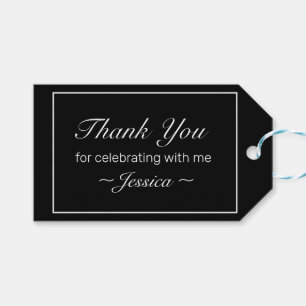 Étiquettes-cadeau Moderne minimaliste noir Merci d'anniversaire Favo