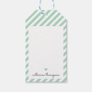 Étiquettes-cadeau Moderne Mint Green Heart Girl Cute Feminine Script