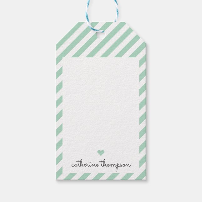 Étiquettes-cadeau Moderne Mint Green Heart Girl Cute Feminine Script (Devant)