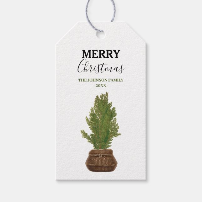Étiquettes-cadeau Moderne Russe Aquarelle Noël Arbre de Noël (Devant)