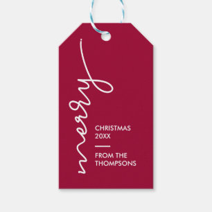 Étiquettes-cadeau Moderne Simple Bourgogne rouge Joyeux Noël Script