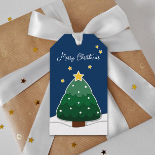 Étiquettes-cadeau Moderne Simple Papercut Stars Snowy Christmas Tree