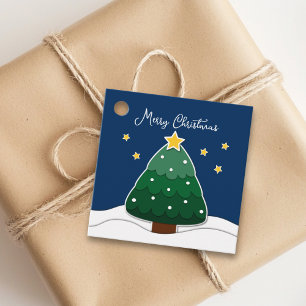 Étiquettes Cadeau Moderne Simple Papercut Stars Snowy Christmas Tree