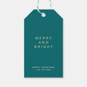 Étiquettes-cadeau Moderne Simple Vert & Or Noël