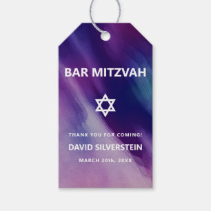 Étiquettes-cadeau Moderne violet bleu étoile David Bar Mitzvah hébre