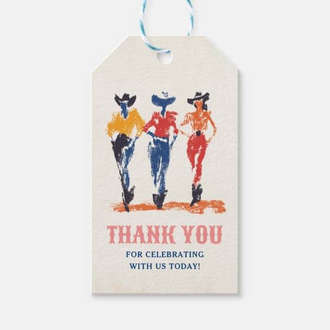 Étiquettes-cadeau Moderne Yeehaw Cowgirl Merci fête d'anniversaire (Devant)