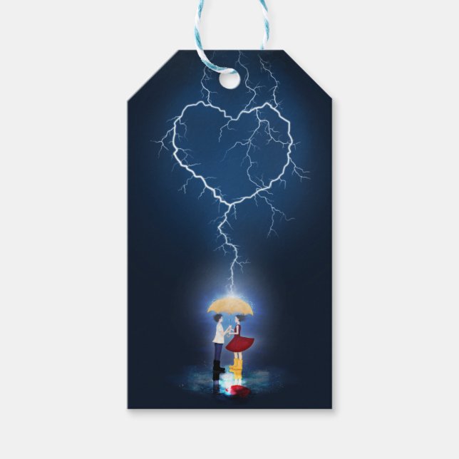 Étiquettes-cadeau Moment romantique "Lovestruck" sous un parapluie (Devant)