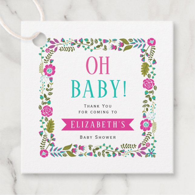 Étiquettes Cadeau Mon bébé ! Aqua, Merci à baby shower rose (Devant)