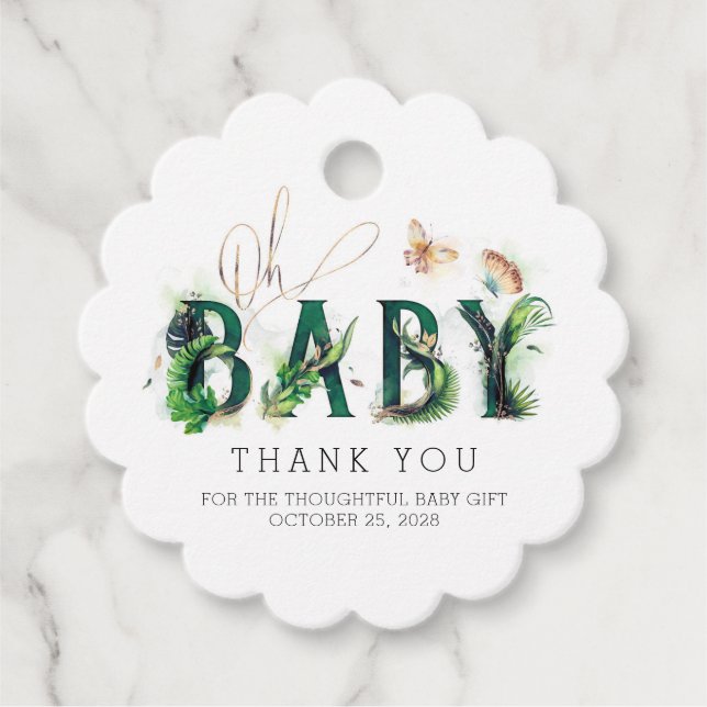 Étiquettes Cadeau Mon bébé Baby shower de verdure tropicale (Devant)