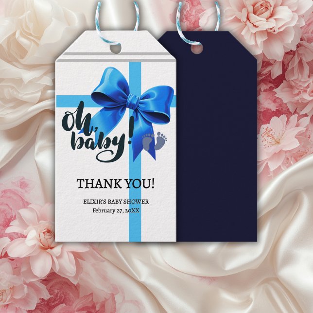 Étiquettes-cadeau Mon bébé ! Élégant Baby shower bleu boue (Créateur téléchargé)