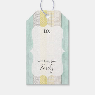 Étiquettes-cadeau Monnaie et Boho Jaune Geo Motif en bois Personnali