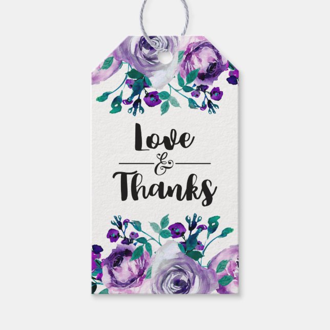 Étiquettes-cadeau Monnaie & Purple Floral Mariage Amour & Merci (Devant)