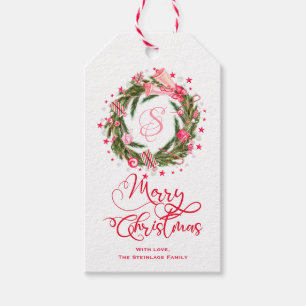 Étiquettes-cadeau Monogram Christmas Wreath