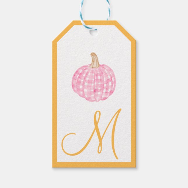 Étiquettes-cadeau Monogram Preppy Citrouille annonce Thanksgiving (Devant)