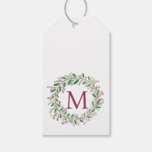 Étiquettes-cadeau Monogramme Aquarelle Wreath Christmas Cadeaux Tags