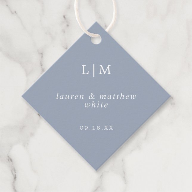 Étiquettes Cadeau Monogramme bleu foncé simple Mariage élégant (Devant)
