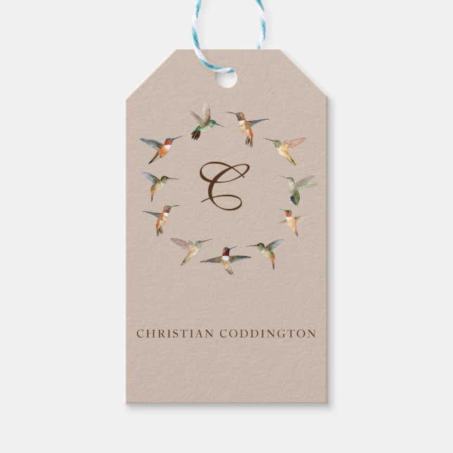 Étiquettes-cadeau Monogramme clair colibri (Devant)