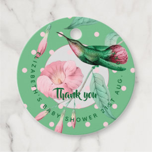 Étiquettes Cadeau Monogramme Colibri rose Mint Flo