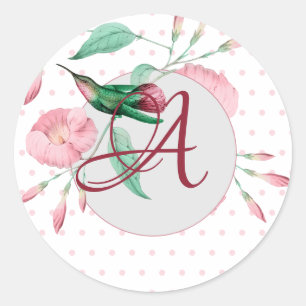 Étiquettes Cadeau Monogramme Colibri rose Mint Flo