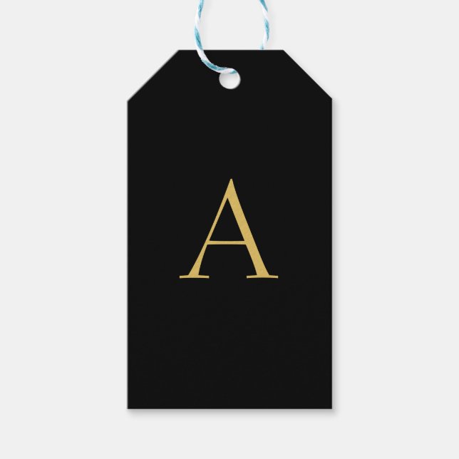 Étiquettes-cadeau Monogramme couleur or noir professionnel (Devant)