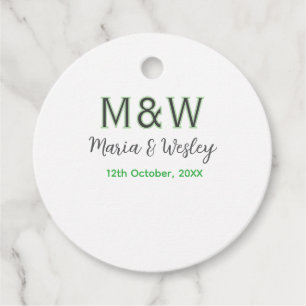 Étiquettes Cadeau Monogramme couple gris vert moderne date romantiqu