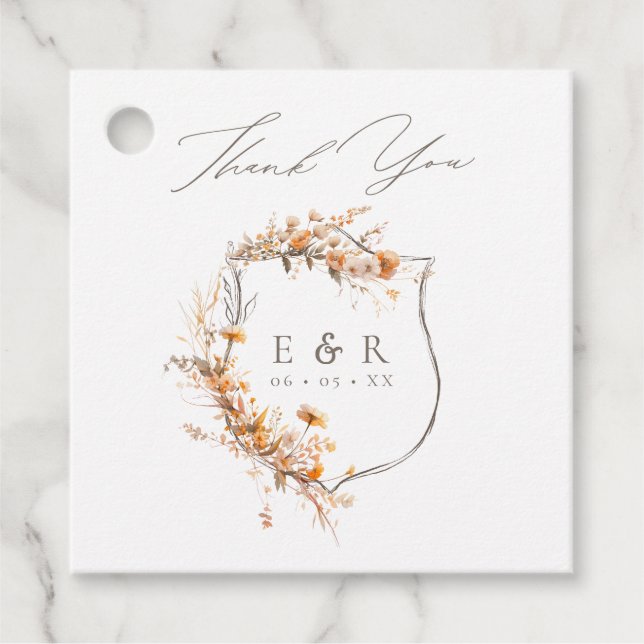 Étiquettes Cadeau Monogramme de crête florale Merci Mariage de autom (Devant)