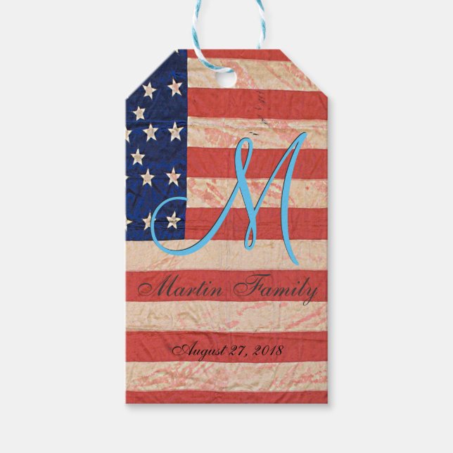 Étiquettes-cadeau Monogramme de la réunion familiale des États-Unis (Devant)
