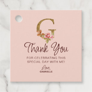 Étiquettes Cadeau Monogramme de lettre G oré Roses roses blush