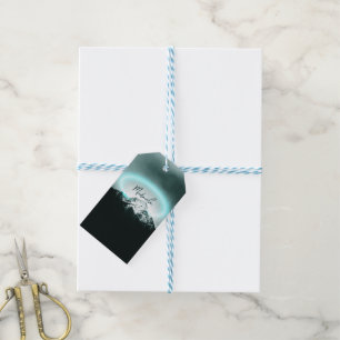 Étiquettes-cadeau Monogramme de lumière de néon bleu mystérieux de m