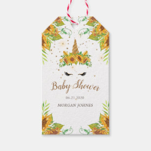 Étiquettes-cadeau monogramme du baby shower de tournesol à licorne e