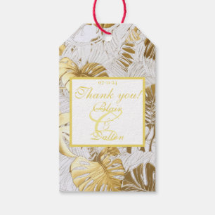Étiquettes-cadeau Monogramme Elegant Monstera Gilded Gold Mariage