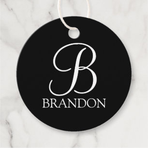 Étiquettes Cadeau Monogramme et nom de script personnalisé noir