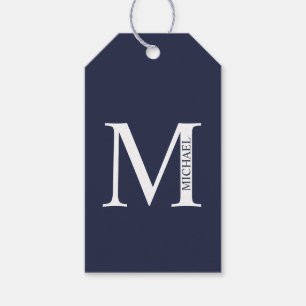 Étiquettes-cadeau Monogramme et nom personnalisés bleu marine