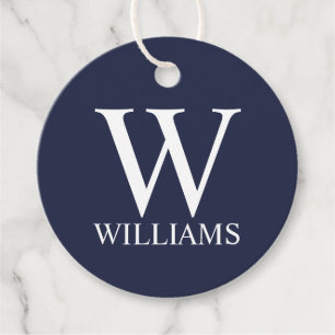 Étiquettes Cadeau Monogramme et nom personnalisés bleu marine
