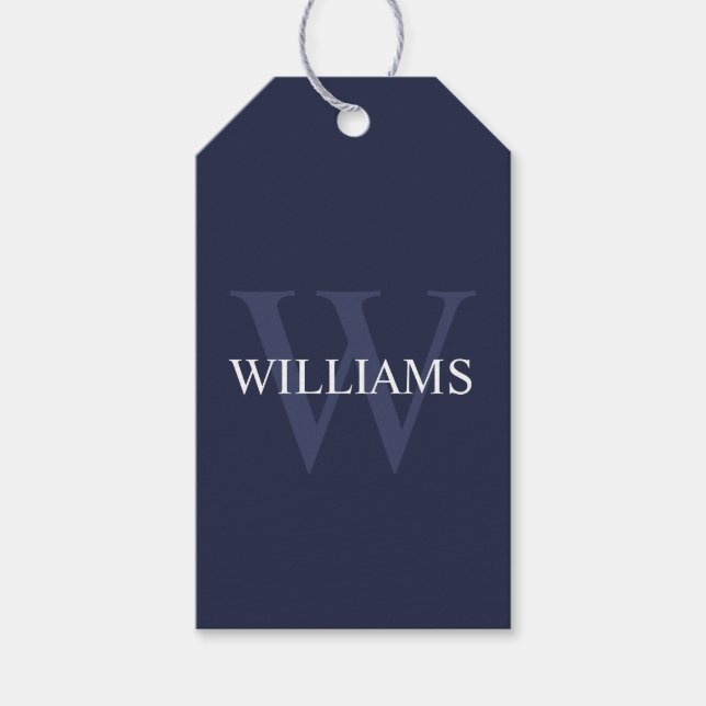 Étiquettes-cadeau Monogramme et nom personnalisés Marine Blue (Devant)