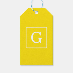 Étiquettes-cadeau Monogramme initial encadré blanc jaune
