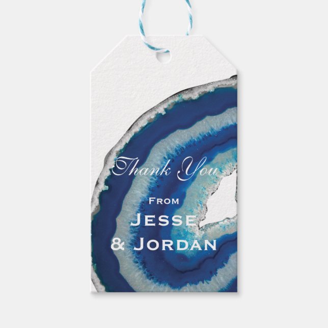 Étiquettes-cadeau Monogramme Mariage d'âge bleu (Devant)