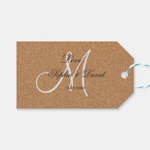 Étiquettes-cadeau Monogramme Mariage de liège à vin rustique